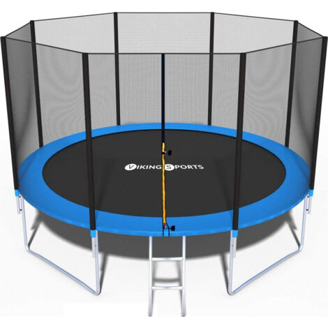 Viking Choice – Trampoline 366 cm – Filet de sécurité bleu – Charge max 150 kg – Hauteur 180 cm – Échelle incluse pour accès facile
