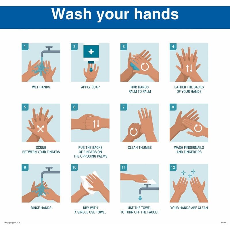 Image of IH5928-S20-V - Cartello in vinile adesivo con istruzioni per il lavaggio delle mani (lingua italiana non garantita) - Viking Signs