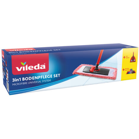 Vileda 3in1 Bodenpflege-Set mit Teleskopstiel Bodenwischer, Besen, Kehrgarnitur