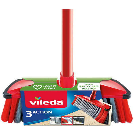 Vileda – Balai multi-usage antichoc 3 actions – Nettoyage efficace sur toutes surfaces – Prise en main ergonomique – Manche durable