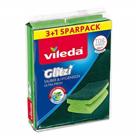 Vileda Glitter - Spugna pulente e igienica, confezione da 4