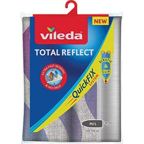 Vileda – Housse de protection pour tableau à repasser – Surface métallique imperméable – Dimensions 120x38 cm et 130x45 cm – Fixation clip rapide