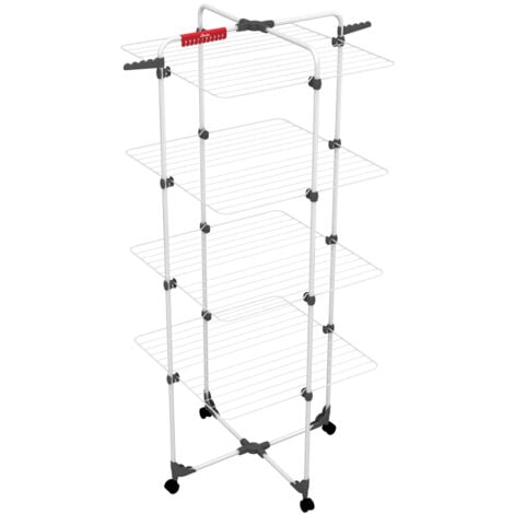 Vileda Mixer 4 - Étendoir à linge vertical en acier, 40 mètres d'espace de séchage, 4 supports, petit porte-vêtements et cintres, dimensions ouvertes 169 x 71 x 71 x 71 cm, couleur white.