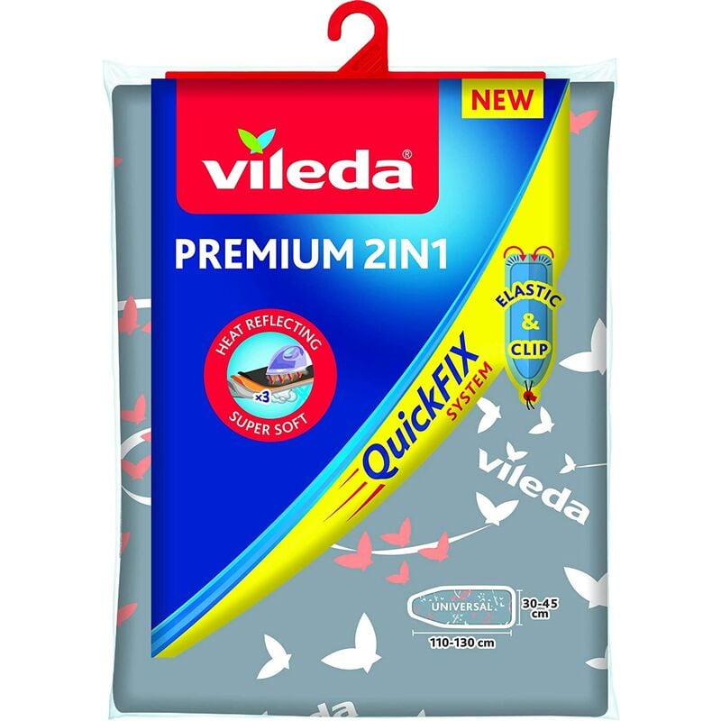 Image of Vileda Premium 2 in 1 Copriasse da Stiro Universale, Termoriflettente, 3 Strati, Imbottito, Cotone metallizzato, 30-45 cm x 110-130 cm, Grigio/Argento