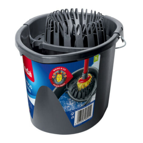 Vileda – Seau-essoreur 7L gris – Essorage rapide avec système Wring & Go – Polypropylène pour nettoyage efficace