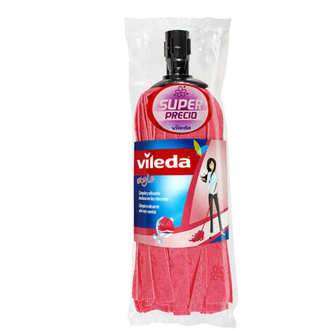 Vileda – Serpillère en coton et polyester rouge – Capacité d’absorption supérieure – Tête ovale pour coins difficiles – Compatible tous manches