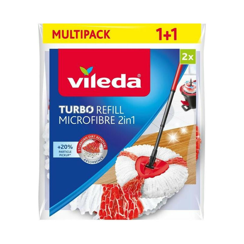 vileda Vileda Recharge Turbo 2en1, microfibres rouges et blanches - Sachet contenant 2 recharges (166142)