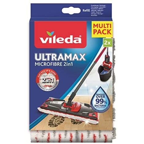 Vileda Ultramax Turbo Set di 2 Ricariche in Microfibra Rosso Bianco