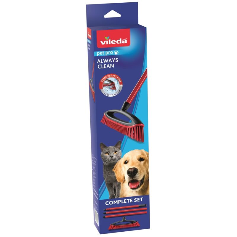 Vileda – Brosse Always Clean Pet Pro pour poils d'animaux – Poils en caoutchouc – Nettoyage facile des sols et tapis – Poignée ergonomique
