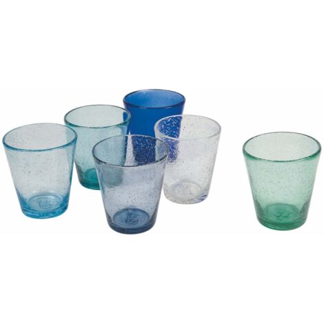 Villa d’Este Home Tivoli 5907746 Cancun/Marea Set 6 Bicchieri Acqua 330 ml in Pasta di Vetro soffiato, 330 milliliters, Sfumature di Blu