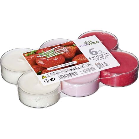 Villa Verde Duftteelichter Jumbo Erdbeere, H 2 cm, Ø 5,6 cm, 6er Pack Duftkerzen