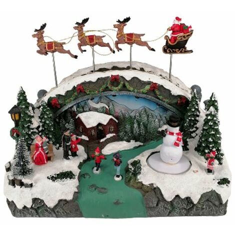 Village de Noël Animé & Musical avec Traineau Père Noël - SILUMEN