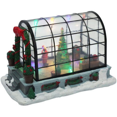 Village de Noël lumineux et animé serre Père Noël