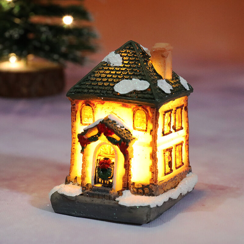 Lycxames - Village De Noel Lumineux, Maison De Noël Lumineuse, Cadeau de Noël d'ornement de maison de résine de paysage micro-A
