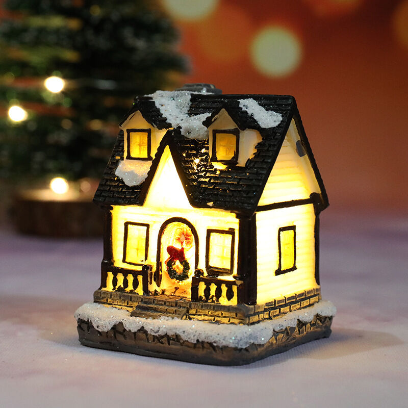 Village De Noel Lumineux, Maison De Noël Lumineuse, Cadeau de Noël d'ornement de maison de résine de paysage micro-C