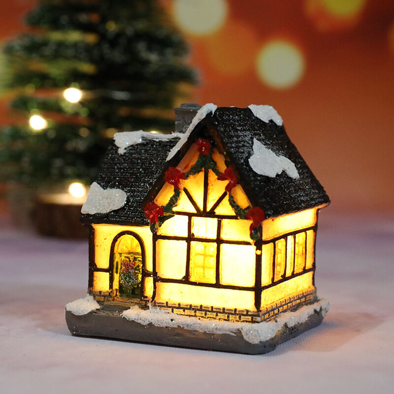 Village De Noel Lumineux, Maison De Noël Lumineuse, Cadeau de Noël d'ornement de maison de résine de paysage micro-D