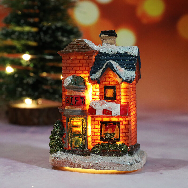 Lycxames - Village De Noel Lumineux, Maison De Noël Lumineuse, Cadeau de Noël d'ornement de maison de résine de paysage micro-F