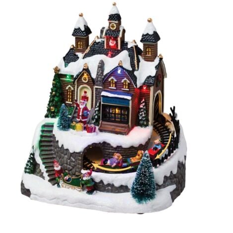 FÉÉRIC LIGHTS AND CHRISTMAS Village lumineux atelier cadeaux et train 12 LED H.21,5cm musical et - Feeric lights & christmas
