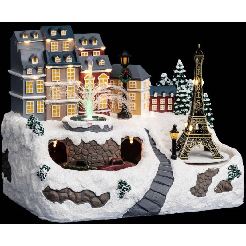 Village de Noël toits de paris & fontaine animé 36 led + transfo - Feeric lights & christmas