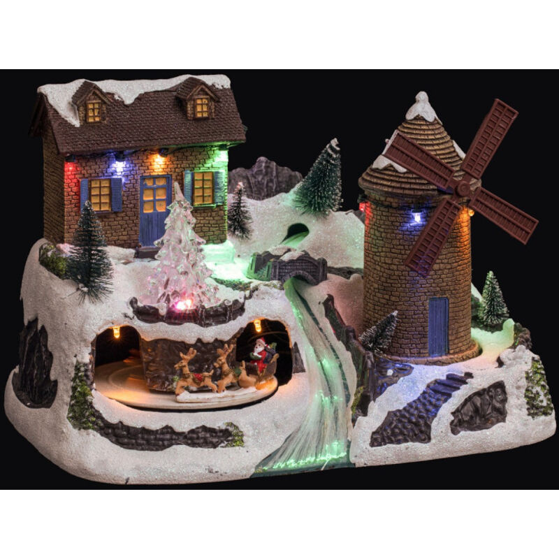 Fééric Lights And Christmas - Village de Noël illuminé avec moulin à vent musical et lumières féériques