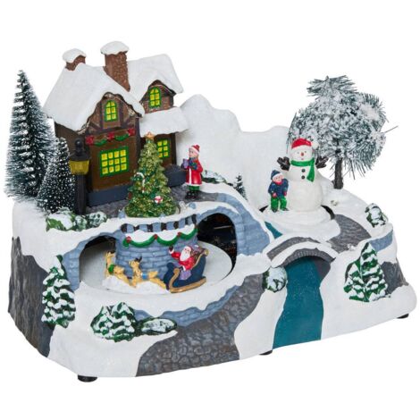 Village lumineux père Noël avec traineau et bonhomme de neige 10 LED - Feeric lights & christmas