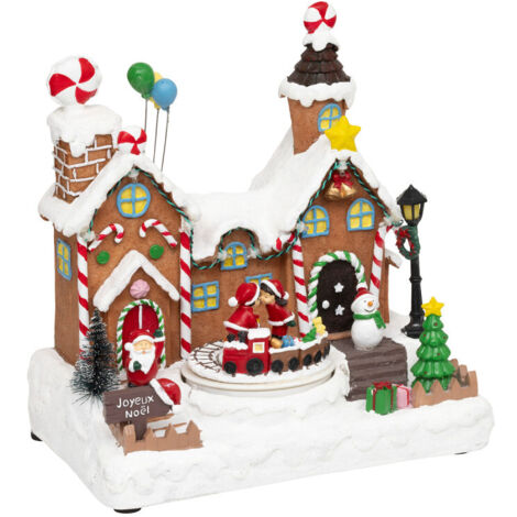 Village Noël lumineux maison pain d'épice avec enfants musical et animé