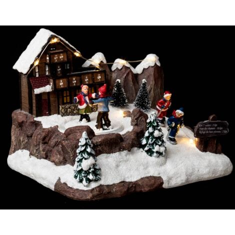Villaggio illuminato con chalet e pattinatori 9 led  - Feeric lights & christmas