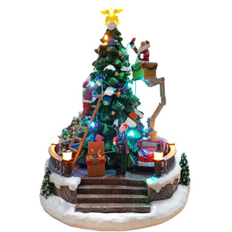 Villaggio Natalizio Albero con Babbo Natale 27h cm con Movimento Luci e Suoni