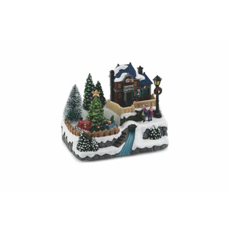 VILLAGGIO NATALIZIO CON MUSICA E LUCI ALBERO TRENINO 20X15CM