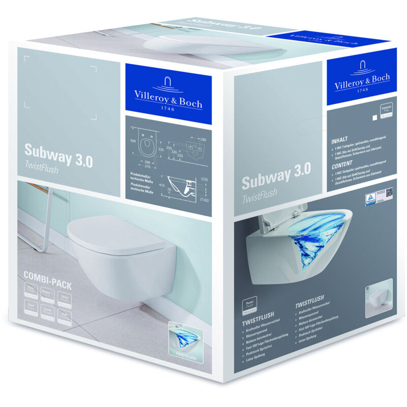 Villeroy&boch - Subway 3.0 - wc suspendu avec abattant SoftClosing, TwistFlush, blanc alpin 4670TS01