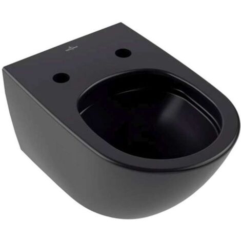 Villeroy & Boch Antao - Inodoro suspendido, Rimless, CeramicPlus, TitanGlaze, TwistFlush, negro puro 4674T0R7