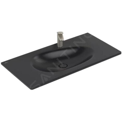 Villeroy & Boch Antao - Meuble lavabo 100x50 cm, avec trop-plein, trou de robinetterie, CeramicPlus, Pure Black 4A76ABR7