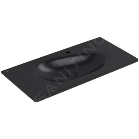 Villeroy & Boch Antao - Meuble lavabo 100x50 cm, sans trop-plein, trou de robinetterie, CeramicPlus, Pure Black 4A76A2R7