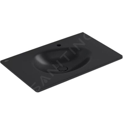 Villeroy & Boch Antao - Meuble lavabo 80x50 cm, avec trop-plein, trou pour robinetterie, CeramicPlus, Pure Black 4A7584R7