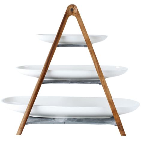 Villeroy & Boch Artesano Original alzata, 4 pz., alzata a 3 piani in materiali naturali, porcellana Premium/ardesia naturale/legno
