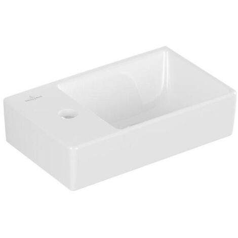 Villeroy & Boch Avento - Handwaschbecken Compact, 36x22 cm, ohne Überlauf, mit Hahnloch links, CeramicPlus, Alpinweß 43003RR1