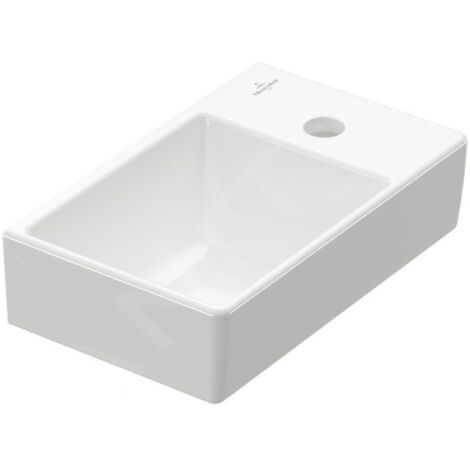 Villeroy & Boch Avento - Lave-mains 360x220 mm, sans trop-plein, trou pour robinet à droite, CeramicPlus, Stone White 43003LRW