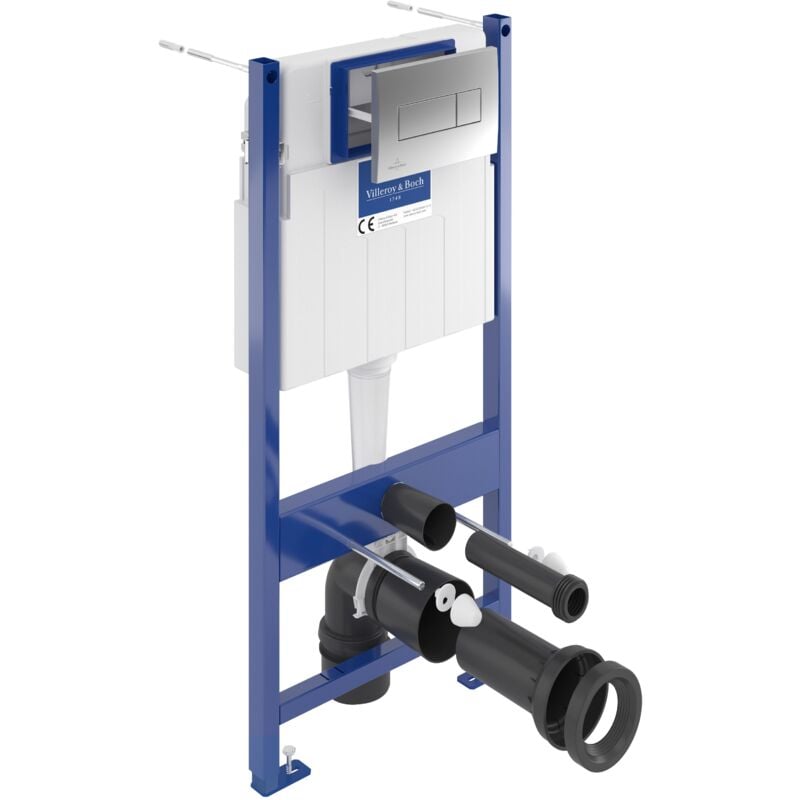 Bâti-support sol-mur avec plaque de déclenchement 3/6 l Chromée mat - Villeroy&boch