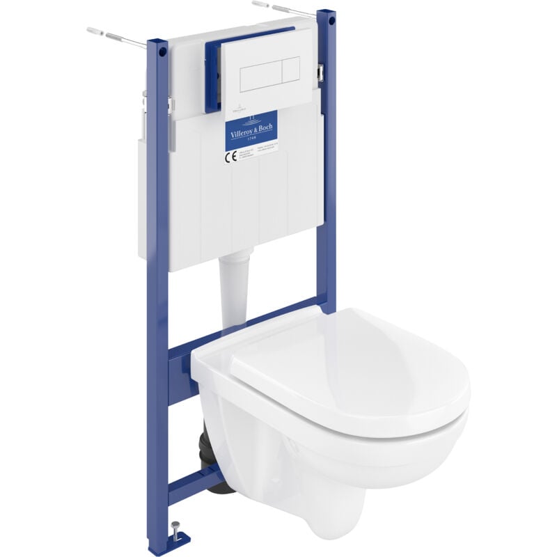 Villeroy&boch - Bâti-support sol-mur + plaque de déclenchement Blanche + Cuvette suspendue O.Novo
