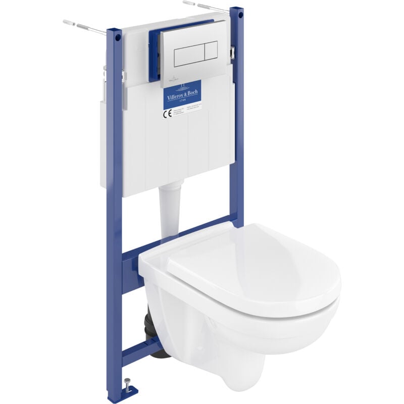 Villeroy&boch - Bâti-support sol-mur + plaque de déclenchement Chromée mat + Cuvette suspendue O.Novo