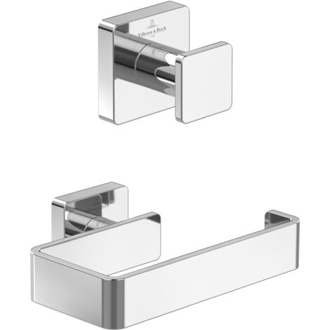 Villeroy & Boch Elements-Striking Badaccessoire-Set (2 in 1 Bundle), Bad Zubehör Set bestehend aus Handtuchhaken und Toilettenpapierhalter ohne Deckel, Chrom
