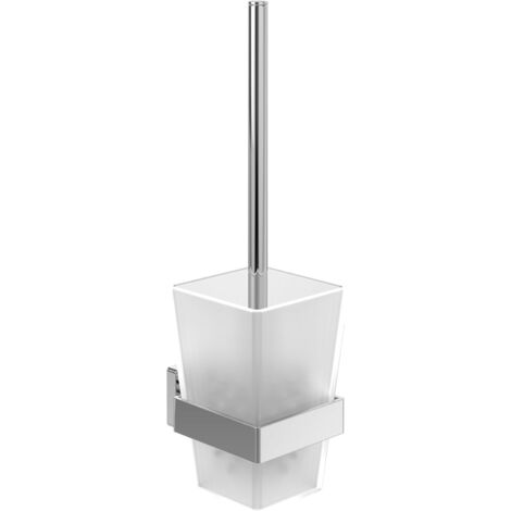 Villeroy & Boch Elements - Striking Toilettenbürstengarnitur, Toilettenbürstenhalter für Wandmontage, WC-Bürstengarnitur mit Behälter aus satiniertem Glas, eckig, Chrom