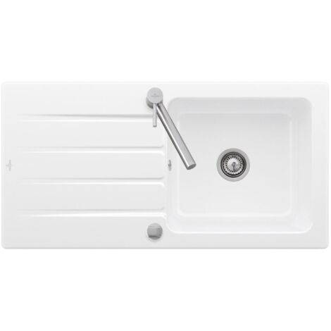 Villeroy & Boch – Évier 1 bac 100 x 51 cm céramique blanc – Vidage automatique inclus – Design moderne – Résistance maximale – Fabriqué en France