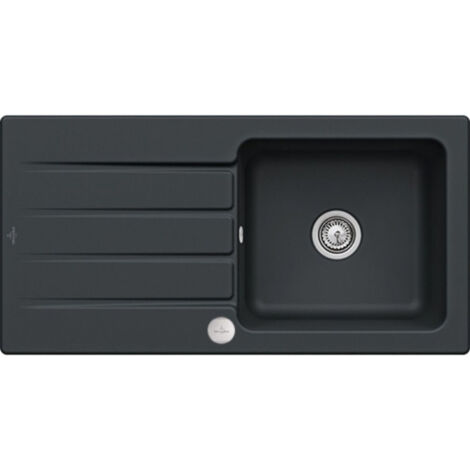 Villeroy & Boch – Évier 1 bac céramique noir 100x51cm – Vidage automatique – Résistance maximale – Design moderne – Fabriqué en France