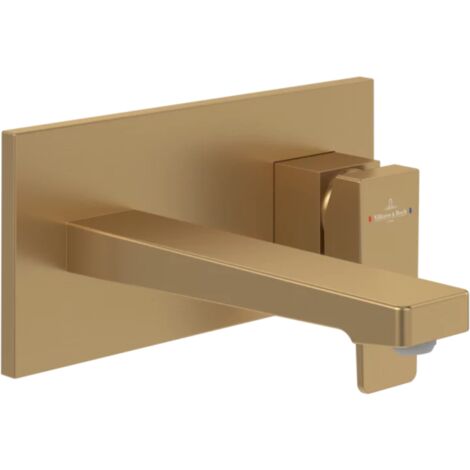Villeroy & Boch – Mitigeur lavabo mural – Finition or brossé – Technologie SmartPressure pour débit constant – Design contemporain Architectura Square