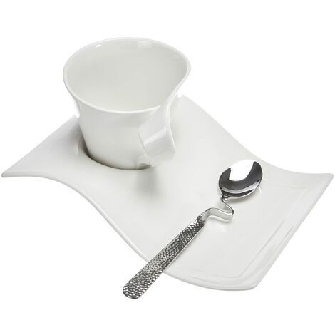 Villeroy & Boch NewWave Set per Cappuccino, Tazzina, Piattino, per 1 Persona, Lavabile in Lavastoviglie, Acciaio Inox