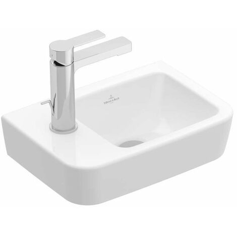 Villeroy & Boch O.novo - Lavamani Compact 360x250 mm, senza troppopieno, 1 con foro per miscelatore a sx, CeramicPlus, bianco alpino 434237R1