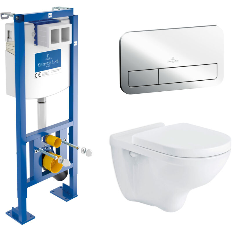 Villeroy&boch - Pack Bâti-support autoportant ViConnect + Plaque de commande chromée + Cuvette suspendue O.Novo