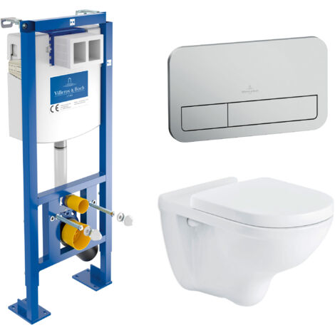 Villeroy & Boch Pack Bâti-support autoportant ViConnect + Plaque de commande chromée mat + Cuvette suspendue O.Novo