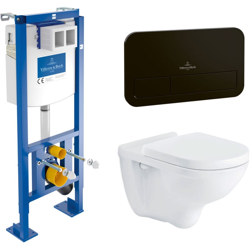 Villeroy & Boch Pack Bâti-support autoportant ViConnect + Plaque de commande noir mat + Cuvette suspendue O.Novo